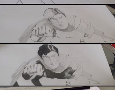 Ilustração  a mão livre do super man Christopher Reever