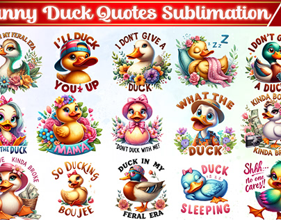 Funny Duck Quotes Sublimation Watercolor Clipart