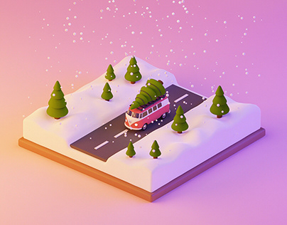 3D Wallpaper Christmas Van