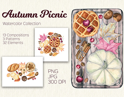 Autumn Picnic. Watercolor Collection
