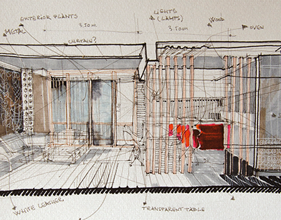 from sketch to render - livingroom