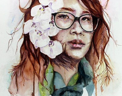 Orchid 42.0 x 59.4cm, portrait, tea and ink