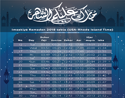 Ramadan Imsakiye For Kary Graphics - USA