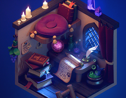 Cat Wizard's room (isometric 3D)