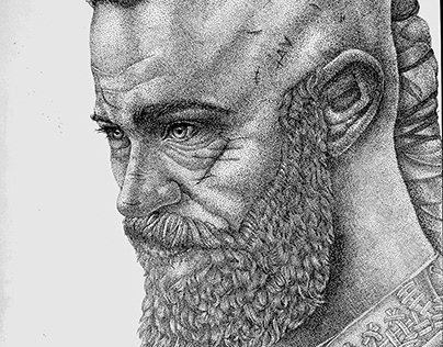 Ragnar Lodbrok, hand drawing, A3 ink