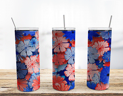 Red White and Blue Floral Tumbler