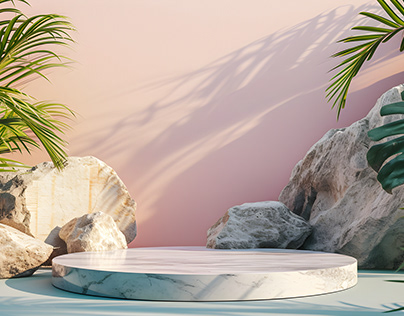 luxury tropical grey marble padium pink bg
