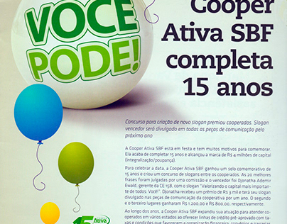 Campanha de comemoração de 15 anos da CooperAtiva SBF.