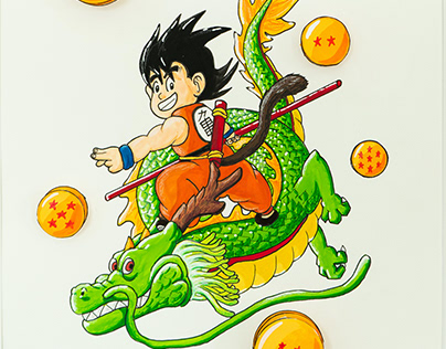 Goku riding Shenron
