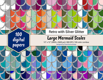 Retro with Silver Glitter Mermaid Scales Pattern