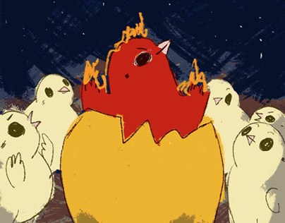 Baby Fire Rooster - Animated GIF