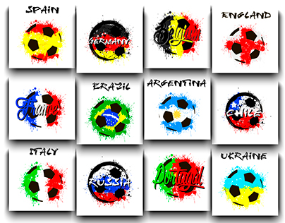 Soccer balls painted in flags of countries