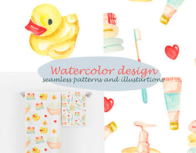 Watercolor design with Bath tools for kids