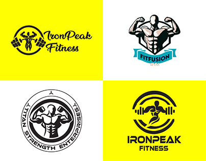 Gym fitness logo design with free premium mockup