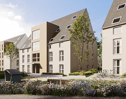 Exterior visualization of a residential complex in Ulm