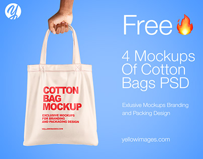 4 Mockups of Cotton Bags PSD + FREE