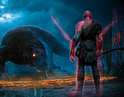 Kratos vs giant komodo photo manipulation