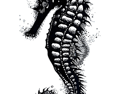 Sea horse, drawing markers on paper, 30x40 cm