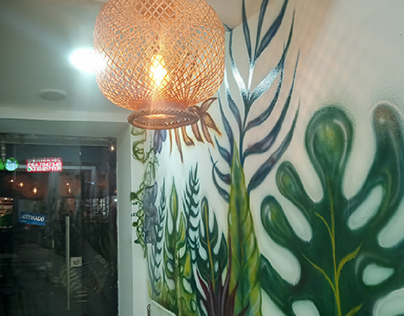 mural para restaurante  con temática plantas silvestres