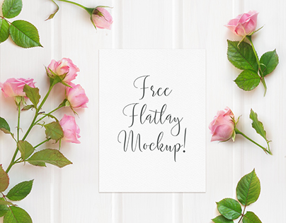FREE mockup flatlay with pink roses