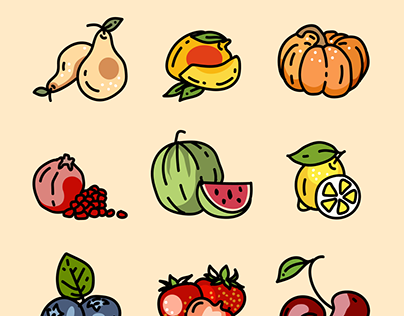 Vector vegetables and fruits icons