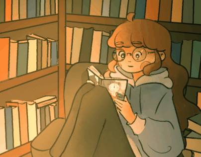2D gif animation girl in the library