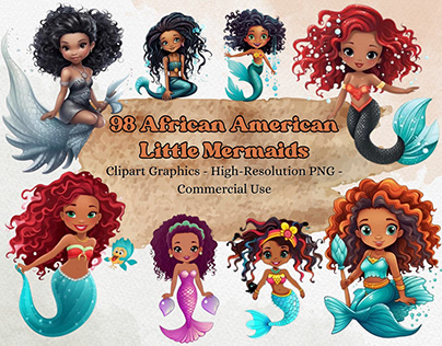 African American Little Mermaids clipart