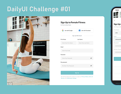 Sign Up Page for Female Fitness App and Website