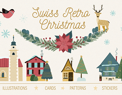 Retro Christmas - Patterns, Cards, Clipart