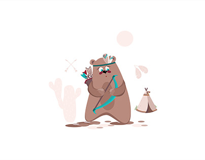 Детская иллюстрация -Медвежонок индеец