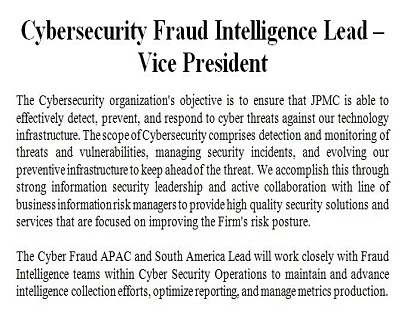 Cybersecurity Fraud Intelligence Lead: VP