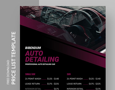 Free Editable Online Car Detailing Price List Template