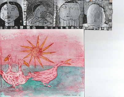 Drypoint engraving and watercolors