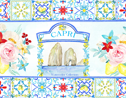 Capri Italy Watercolor Clipart Tiles