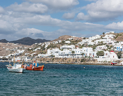 Fishing Village and shopping are in Mykonos, Greece