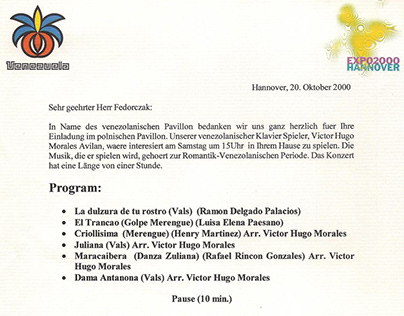 Invitación y programa recital en Expo Hannover 2000