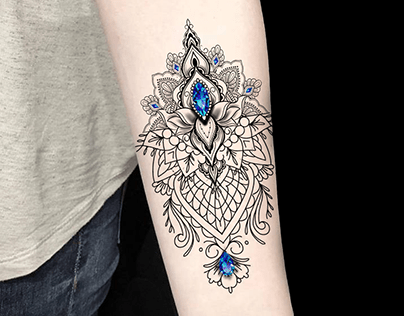 Blue Diamond Embossed Mandela Tattoo