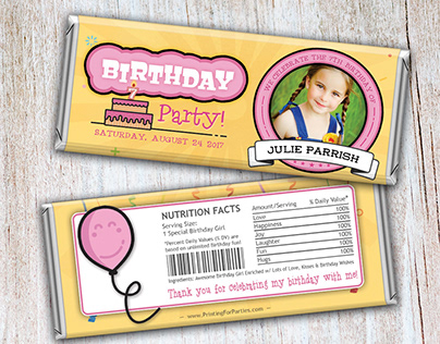 Custom Birthday Party Hershey Candy Bar Wrapper Design