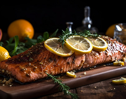 AI Art of Roasted Salmon Glazed with Brown Sugar