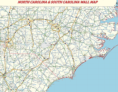 NC/SC Wall Map (North Caroline - South Carolina)