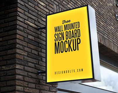 Free Outdoor Advertising Wall Mounted Sign Board Mockup
