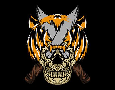 illustration of skull warrior tiger