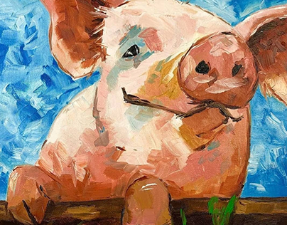 Farm animals original artwork, Oil on Canvas