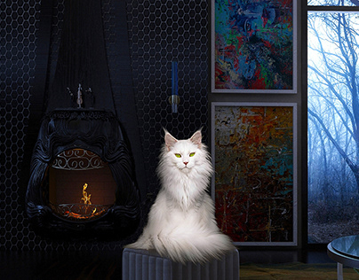 cat, whitecat, tomcat, conceptart, interior design