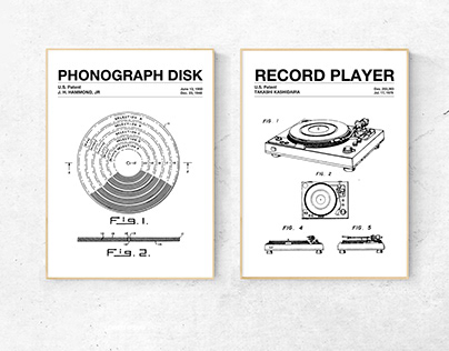 Record Player Disk Patent Print Music Wall Decor