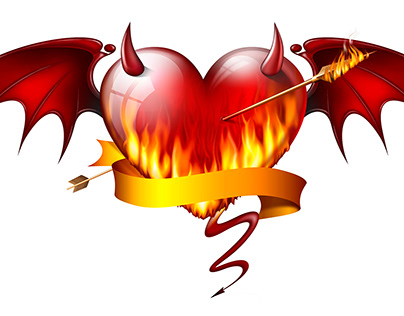 Burning heart with banner