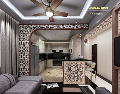 living & kitchen interior modeling & render