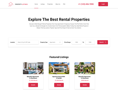 Rental Property Listings webpage design