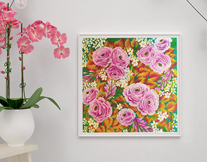 handcrafted one stroke acrylic floral painting