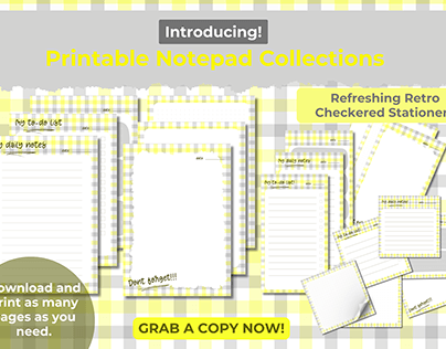 Printable Notepad/Stationery - Retro Checkered Designs